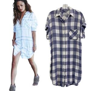 Rails Flannel Buffalo Plaid Button Down Shirt Dress Size S Rayon Boho Casual